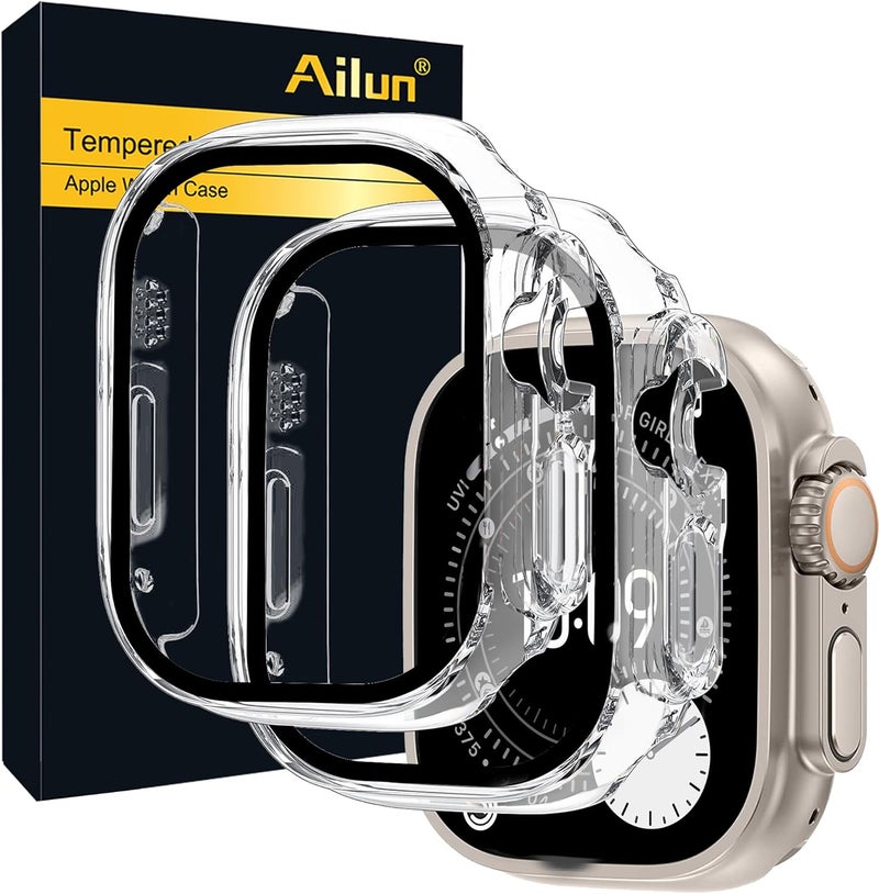 Ailun for Apple Watch Ultra 3/Ultra 2/Ultra Screen Protector Case [49mm], 2025/2023/2022 Ultra-Thin Hard PC Case Built in Tempered Glass for iWatch, Shockproof Cover with Button [2 Pack][Clear] - Image 1